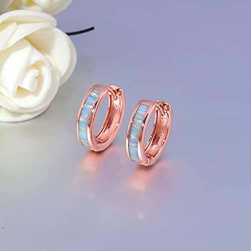 CiNily 14K Rose Gold Plated Opal Small Hoop Earrings for Women Cute Huggie Earrings - Image 4