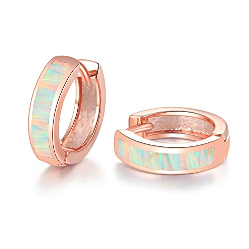 CiNily 14K Rose Gold Plated Opal Small Hoop Earrings for Women Cute Huggie Earrings - Image 1