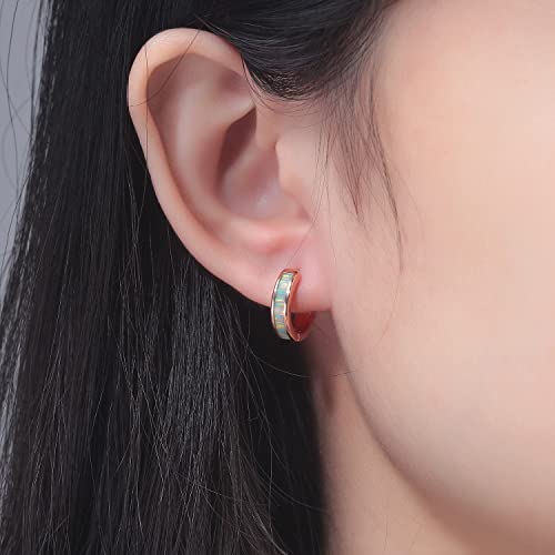 CiNily 14K Rose Gold Plated Opal Small Hoop Earrings for Women Cute Huggie Earrings - Image 2