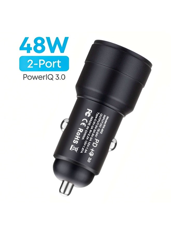 شاحن سيارة USB-C سريع الشحن بقدرة 48 واط، محول سيارة ثنائي المنافذ من النوع C - متوافق مع سلسلة iPhone 17/16/15/14، وSamsung Galaxy S23/S22/S21، وiPad Pro، وAirPods، وHuawei، وغيرها - Image 1