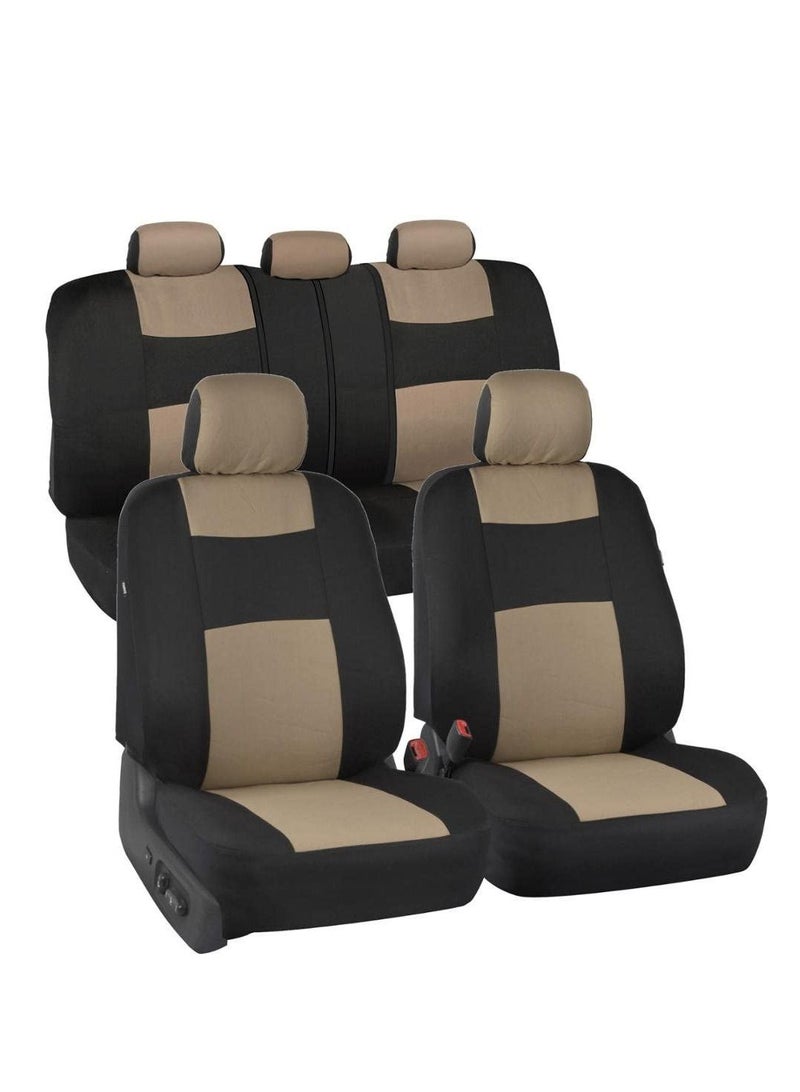 Excefore Car Seat Covers Full Set in Beige on Black Front and Rear Split Bench Car Seat Cover, Easy to Install, Interior Covers for Auto Truck Van SUV - Image 1