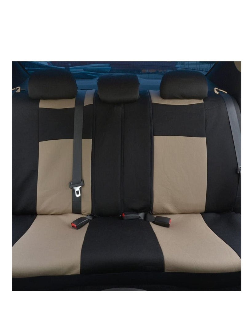 Excefore Car Seat Covers Full Set in Beige on Black Front and Rear Split Bench Car Seat Cover, Easy to Install, Interior Covers for Auto Truck Van SUV - Image 3