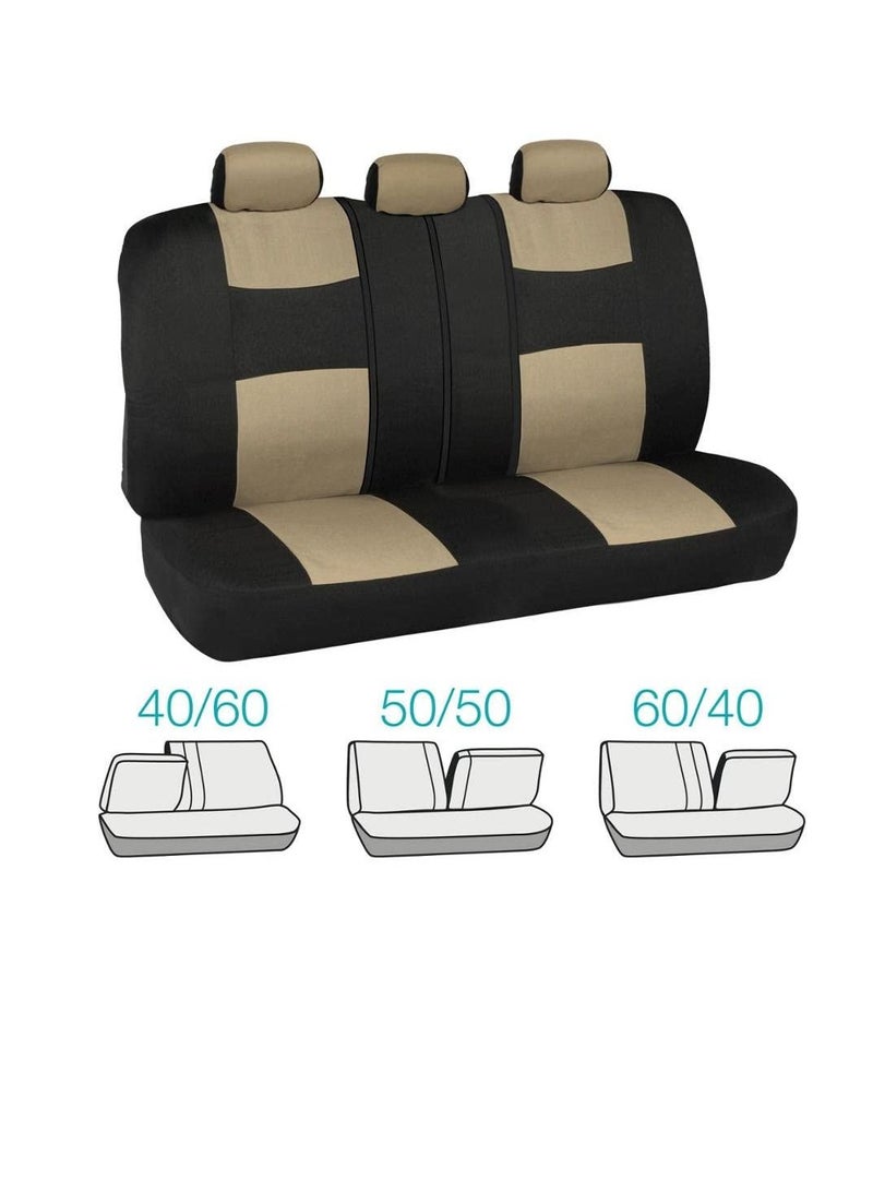 Excefore Car Seat Covers Full Set in Beige on Black Front and Rear Split Bench Car Seat Cover, Easy to Install, Interior Covers for Auto Truck Van SUV - Image 4