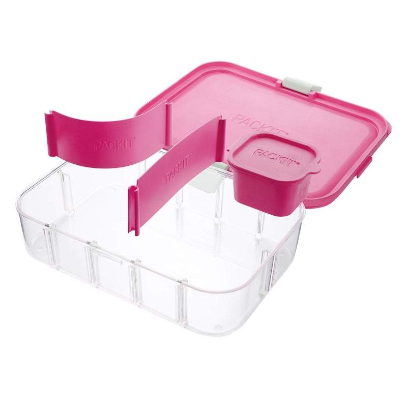 PackIt Flex Bento Food Storage Container Ripe Raspberry Shatterproof Crystal Clear Base with Leakresistant Lid Flexible Dividers Microwavable Dishwasher Safe Perfect for Customizing Lunch