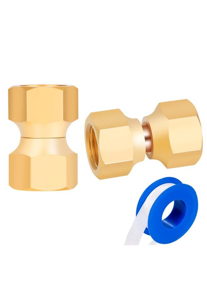 Breezliy Brass 3/8" Female Flare x 3/8" Female Flare Swivel Brass Adapter,Female Swivel Nut,Flare Tube Fitting,Valve Connector 2PCS - Image 1