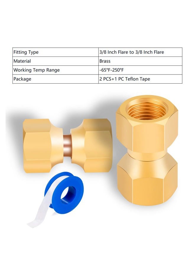 Breezliy Brass 3/8" Female Flare x 3/8" Female Flare Swivel Brass Adapter,Female Swivel Nut,Flare Tube Fitting,Valve Connector 2PCS - Image 3