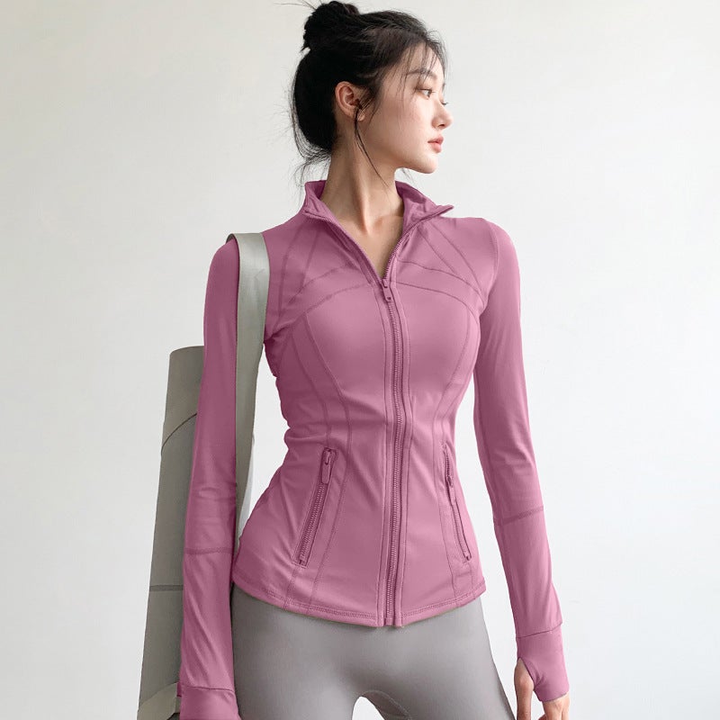 Generic Advanced Yoga Suit Coat Womens Running and Cycling Long-sleeved Sports Top Slimming Pilates Fitness Suit Autumn and Winter Bean paste powder
