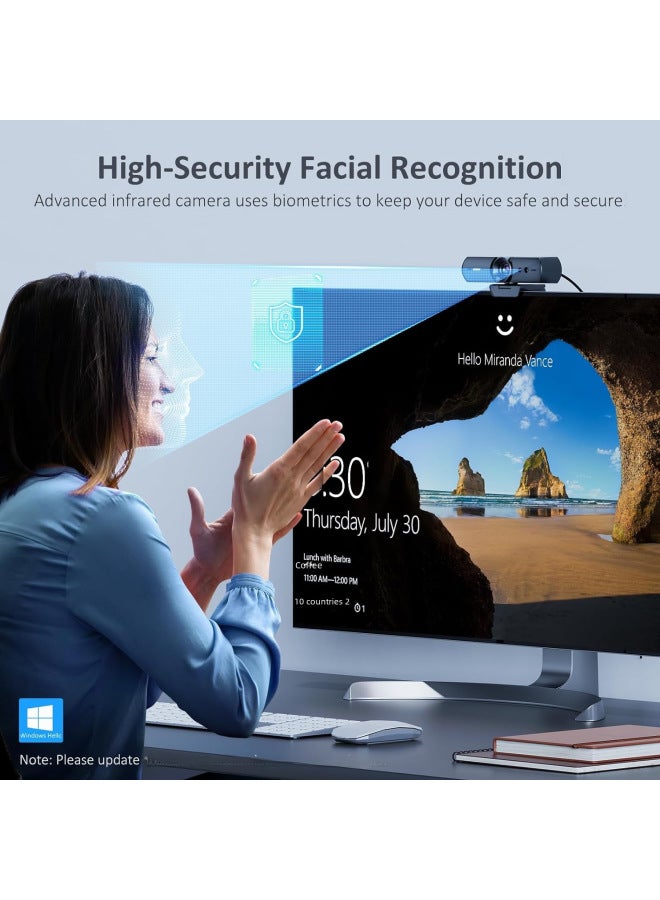 Windows Hello Face Recognition Webcam For Login Unlocking Win10/11 Video Calling Capability-Color:Black Hardware C6 1.0million Pixels 720p Without Microphone - Image 4