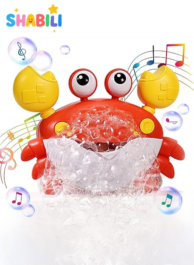 شبيلي صانعة فقاعات استحمام بشكل سلطعون آلة فقاعات أوتوماتيكية لعبة استحمام للرضّع، أناشيد أطفال للغناء معها ومصّاصات تثبيت وخالية من BPA بهيكل ABS، مناسبة +18 شهرًا للأطفال أولاد بنات روضة حضانة حمّام دش هدية - Image 1