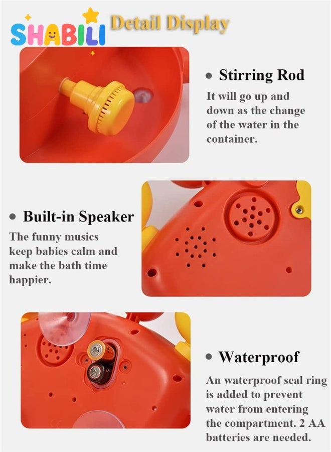 شبيلي صانعة فقاعات استحمام بشكل سلطعون آلة فقاعات أوتوماتيكية لعبة استحمام للرضّع، أناشيد أطفال للغناء معها ومصّاصات تثبيت وخالية من BPA بهيكل ABS، مناسبة +18 شهرًا للأطفال أولاد بنات روضة حضانة حمّام دش هدية - Image 3