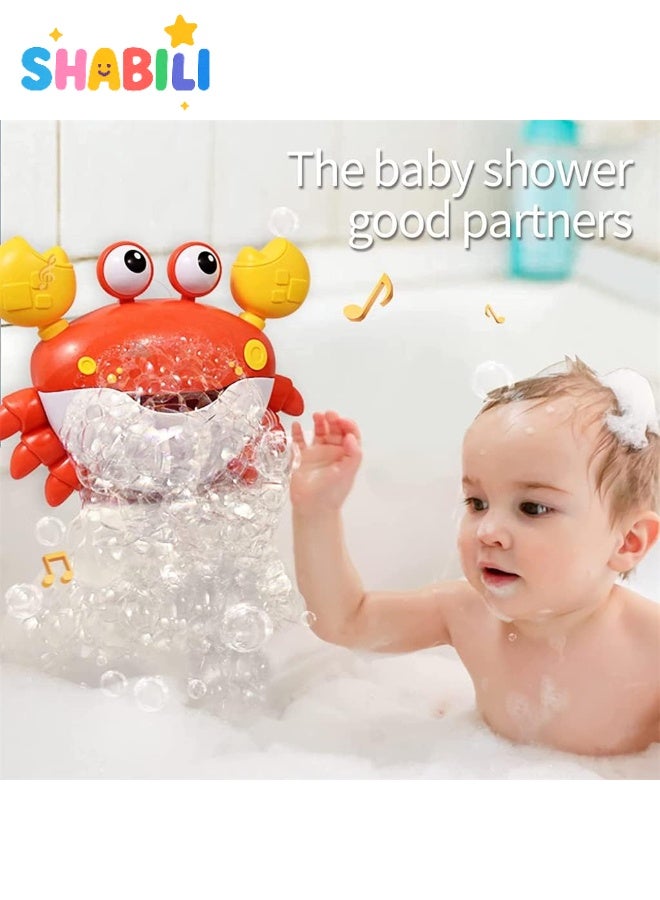شبيلي صانعة فقاعات استحمام بشكل سلطعون آلة فقاعات أوتوماتيكية لعبة استحمام للرضّع، أناشيد أطفال للغناء معها ومصّاصات تثبيت وخالية من BPA بهيكل ABS، مناسبة +18 شهرًا للأطفال أولاد بنات روضة حضانة حمّام دش هدية - Image 2