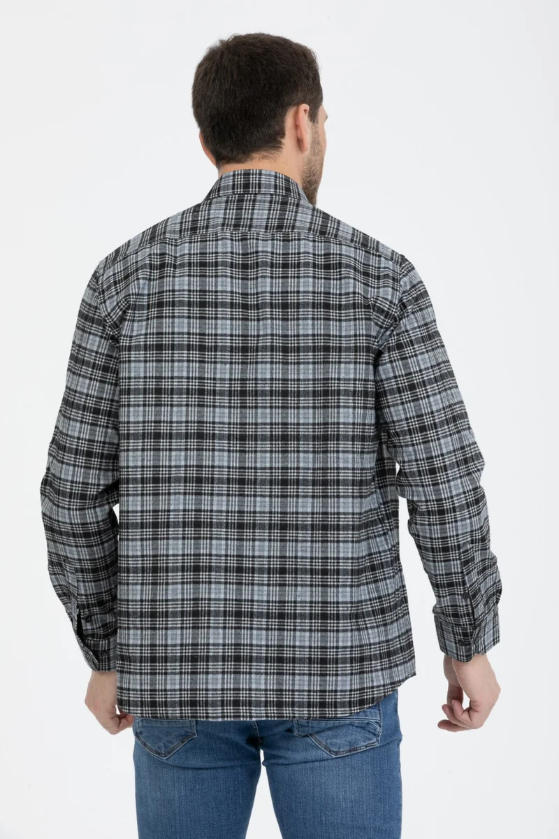 Varetta Men's Gray Long Sleeve Pocket Checked Thick Winter Shirt