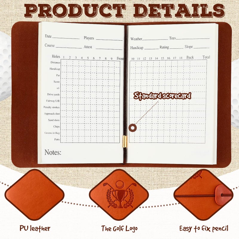 Yexiya Golf Scorecard Book With Pencil Leather Golf Journal Notebook Log Book Pocket Scorebook Gifts For Men Golfers  Sports And Outdoor Club Accessories(Light Brown) - Image 3