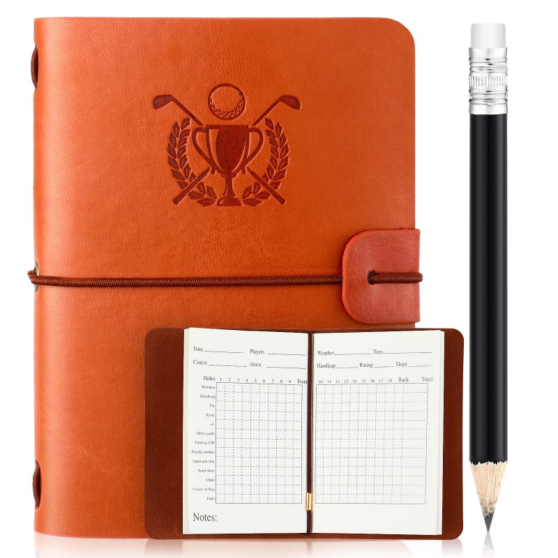 Yexiya Golf Scorecard Book With Pencil Leather Golf Journal Notebook Log Book Pocket Scorebook Gifts For Men Golfers  Sports And Outdoor Club Accessories(Light Brown) - Image 1