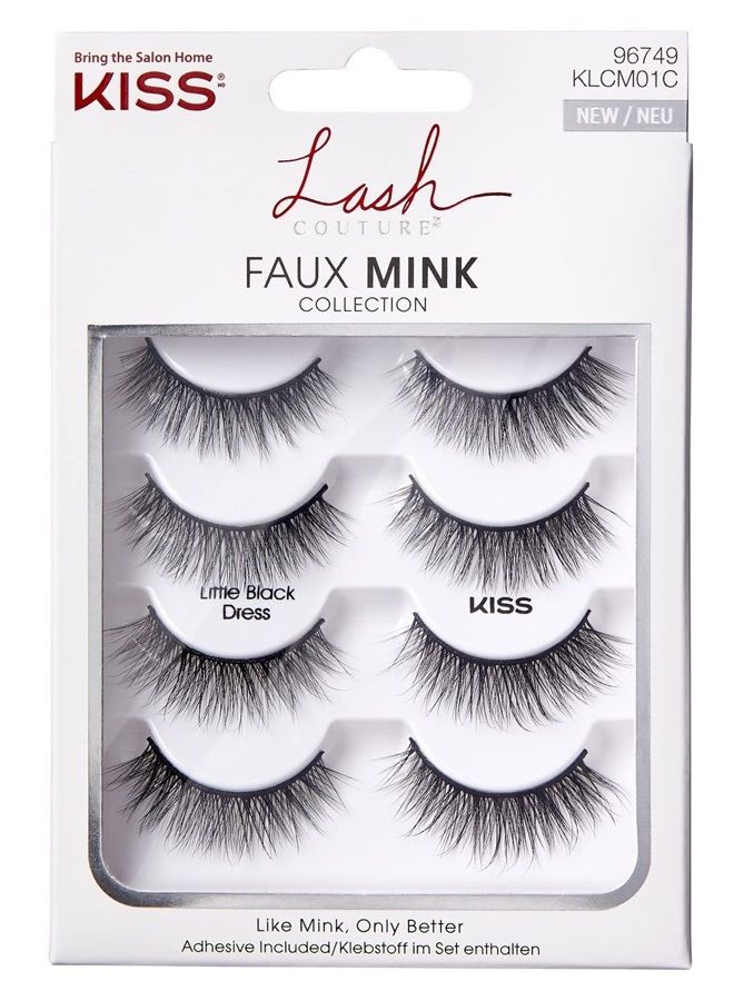 KISS Lash Couture Faux Mink False Eyelashes Multipack, Knot-Free Lash Band, Reusable, Contact Lens Friendly, Easy To Apply, Ultrafine, Tapered, Synthetic Fake Lashes, Style Little Black Dress, 4 Pairs - Image 1