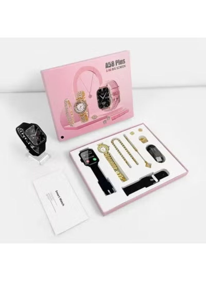 JAJEEK A58 Plus Smart Watch Combo Gift Set for Women – Elegant Quartz Watch & Fitness Tracker with Heart Rate Monitor, Step Counter, Stylish Design – Perfect for Daily Wear, Fitness & Special Gifting  - Image 1