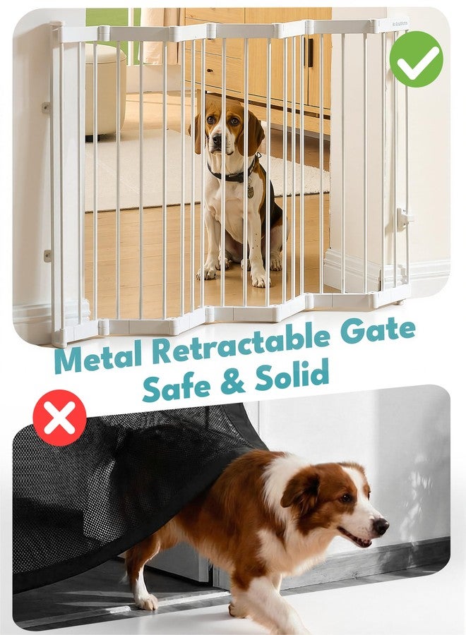 No Pawblems Retractable Safty Gate, Metal Adjustable Dog Gate for Doorways, Stairs & Hallways, Expands to 38" Wide, Auto Retract Design, No Bottom Bar, White - Image 2