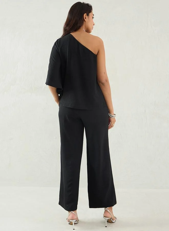 Femmella  Black One Shoulder Top and Trousers Co-Ords for Women | Best Price UAE