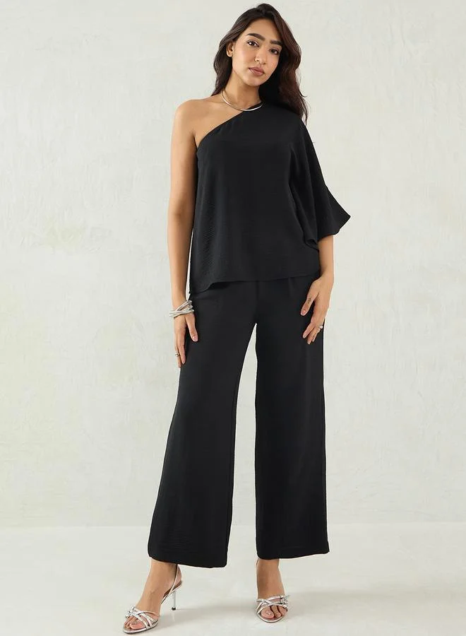 Black One Shoulder Top and Trousers Co-Ords