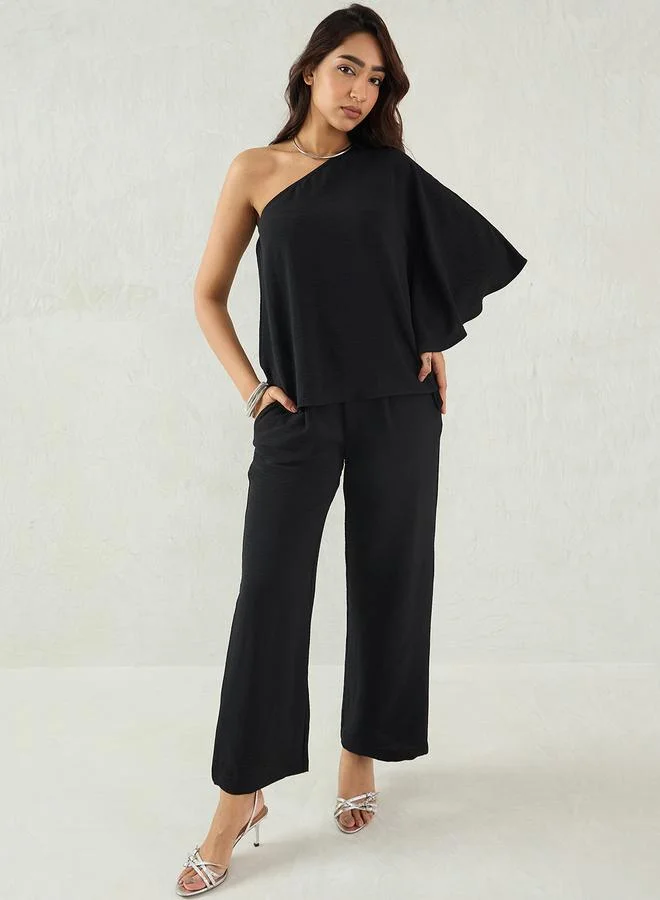 Femmella  Black One Shoulder Top and Trousers Co-Ords for Women | Best Price UAE
