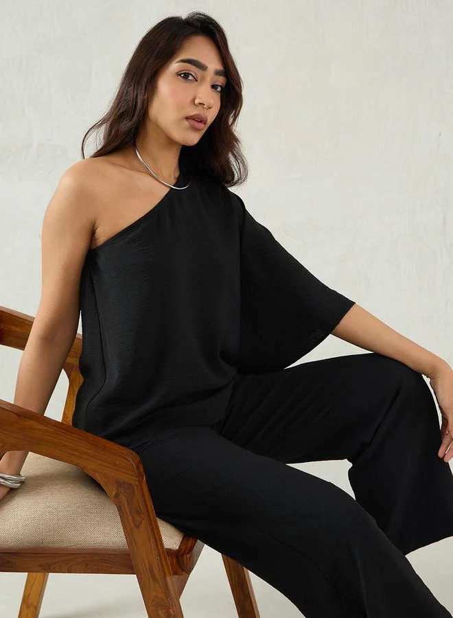 Femmella  Black One Shoulder Top and Trousers Co-Ords for Women | Best Price UAE