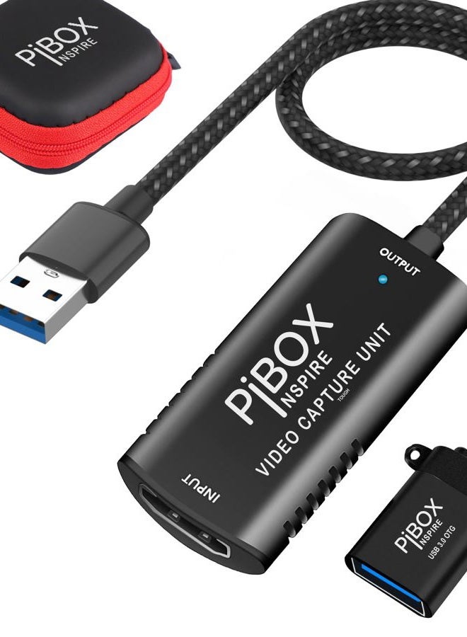 pibox India بطاقة التقاط الفيديو، متينة مضفرة، 4K HDMI إلى USB 3.0 جهاز التقاط الألعاب من الألمنيوم لنظام ويندوز أندرويد ماك، بطاقة فيديو وصوت HD 1080P للبث المباشر للألعاب، التعليم والبث المباشر - Image 1