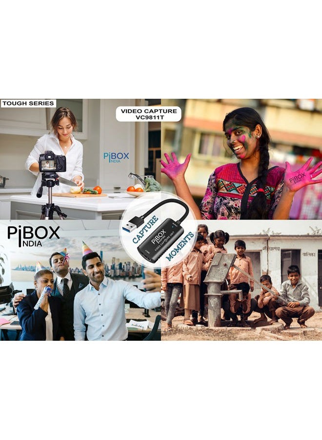 pibox India بطاقة التقاط الفيديو، متينة مضفرة، 4K HDMI إلى USB 3.0 جهاز التقاط الألعاب من الألمنيوم لنظام ويندوز أندرويد ماك، بطاقة فيديو وصوت HD 1080P للبث المباشر للألعاب، التعليم والبث المباشر - Image 5