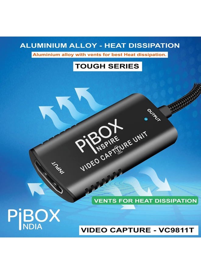 pibox India بطاقة التقاط الفيديو، متينة مضفرة، 4K HDMI إلى USB 3.0 جهاز التقاط الألعاب من الألمنيوم لنظام ويندوز أندرويد ماك، بطاقة فيديو وصوت HD 1080P للبث المباشر للألعاب، التعليم والبث المباشر - Image 4