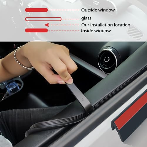 Figpade 13Ft Car Window Weather Stripping with Adhesive Backing,V-Shape Soundproof Car Weather Window Seal Strip with Trim Removal Tool,Universal Rubber Seal Strip Car Accessories - Image 4