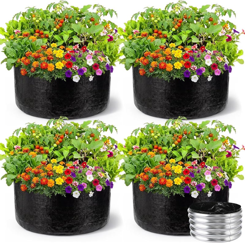 Teecyhooo 4 Pack 2 x 2 x 1 ft Round Fabric Galvanized Raised Garden Bed Liner Raised Garden Bed Liner Bag with Drainage Holes Heavy Duty Planter Pots Gardens Box for Outdoor Plants Growth Vegetables - Image 1