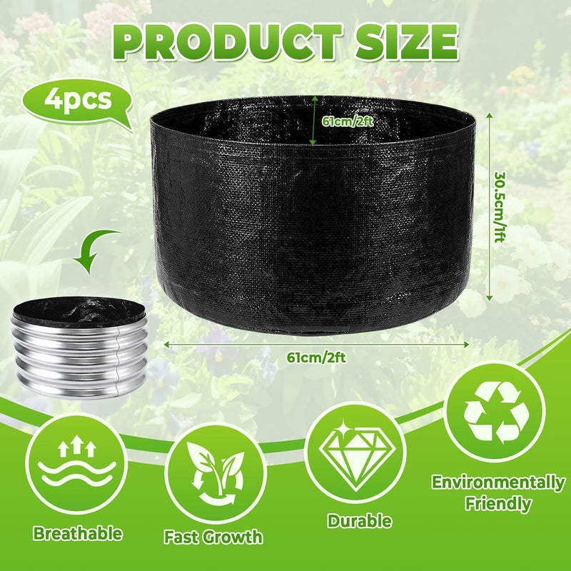 Teecyhooo 4 Pack 2 x 2 x 1 ft Round Fabric Galvanized Raised Garden Bed Liner Raised Garden Bed Liner Bag with Drainage Holes Heavy Duty Planter Pots Gardens Box for Outdoor Plants Growth Vegetables - Image 2