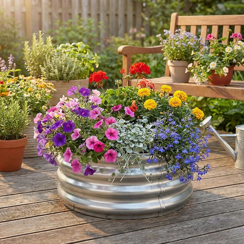 Teecyhooo 4 Pack 2 x 2 x 1 ft Round Fabric Galvanized Raised Garden Bed Liner Raised Garden Bed Liner Bag with Drainage Holes Heavy Duty Planter Pots Gardens Box for Outdoor Plants Growth Vegetables - Image 4