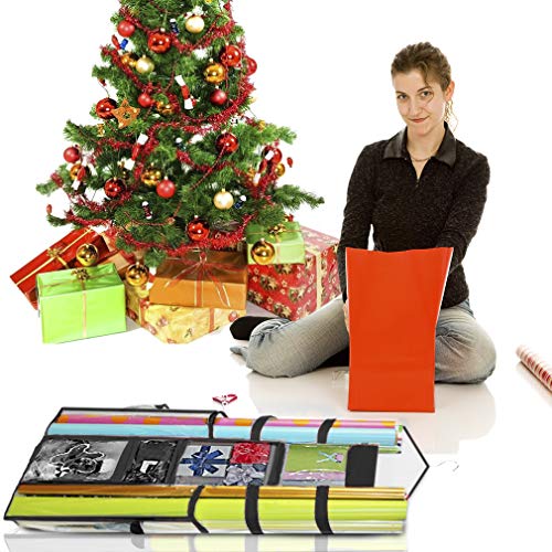 ProPik Hanging Double-Sided Gift Wrap Organizer, Wrapping Paper Storage with Multiple Front and Back Pockets, Organize Your Gift Bags Bows Ribbons 40”X17" Fits 40 Inch Rolls (Black seam) - Image 5