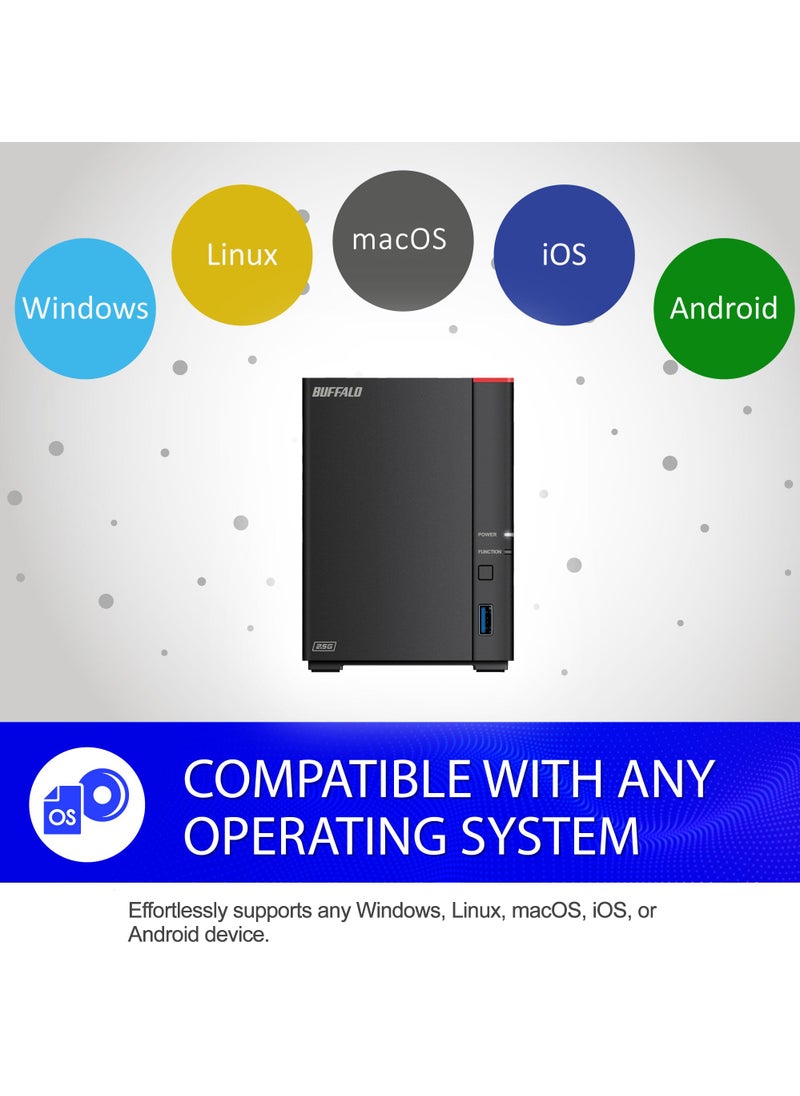 Buffalo BUFFALO LinkStation 720 4TB 2-Bay Home Office Private Cloud Data Storage with Hard Drives Included/Computer Network Attached Storage/NAS Storage/Network Storage/Media Server/File Server  - Image 2