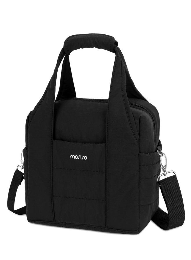 MOSISO Lunch Box, Lunch Box for Women, Soft Quilted Puffer Insulated Lunch Bag, Reusable Leakproof Large Cooler Lunch Tote Bags with Front Buckle Pocket&Handle&Shoulder Strap for Work, Picnic, Black - Image 1