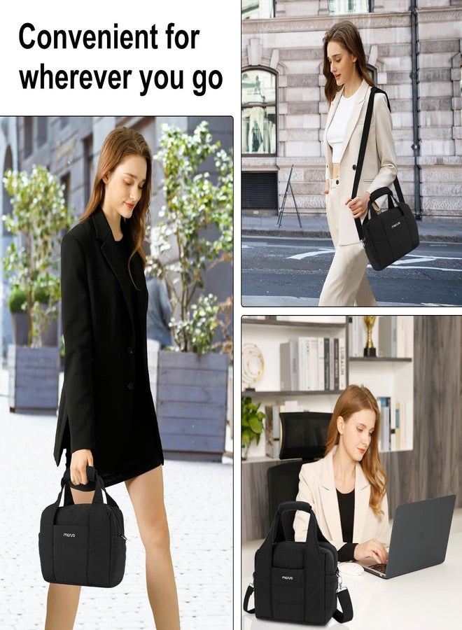 MOSISO Lunch Box, Lunch Box for Women, Soft Quilted Puffer Insulated Lunch Bag, Reusable Leakproof Large Cooler Lunch Tote Bags with Front Buckle Pocket&Handle&Shoulder Strap for Work, Picnic, Black - Image 2