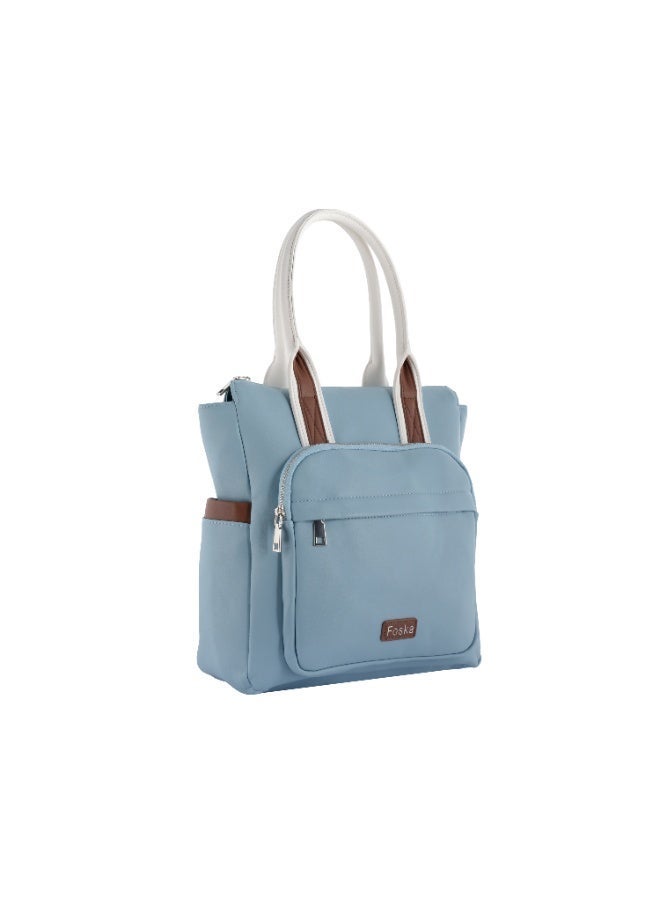 فوسكا شنطة Foska يد كبيرة (توت) وظهر نسائية 2 في 1 - تصميم عملي وجيوب جانبية لون أزرق - مقاس 28x32 سم - Image 2