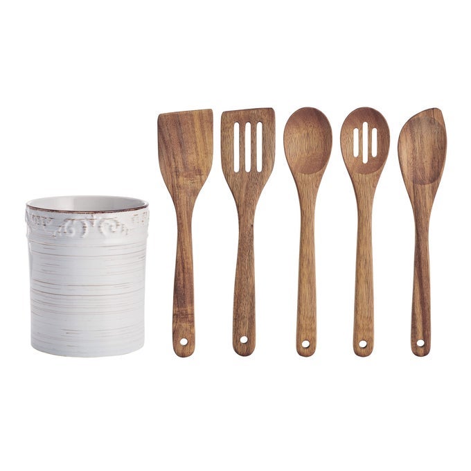 TRELLIS UTENSIL CROCK 7X6 INCH WHITE