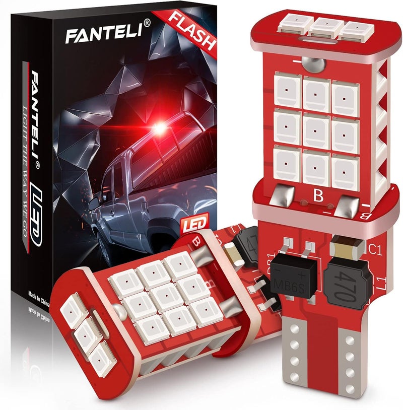 FANTELI 912 921 LED Bulb, Strobe Flashing 3rd Third Brake Center High Mount Stop Light, 300% Brighter Non-Polarity T15 906 904 902 W16W Brilliant Red - Image 1