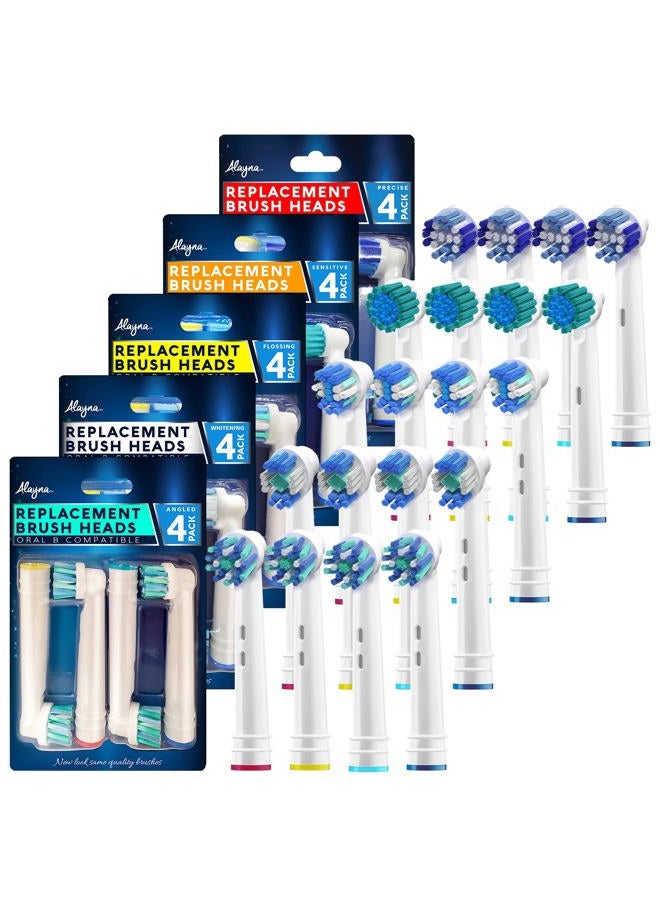 Alayna Replacement Brush Heads Compatible with Oral B Braun –20 Pack of 4 Sensitive, 4 Floss, 4 Precision, 4 Cross, 4 Polishing- Fits Oralb Electric Toothbrush 7000 Pro 1000 9600 Kids Action Etc. - Image 2