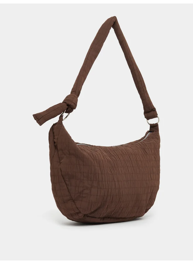 Styli Styli Textured Shoulder Bag with Zip Closure
