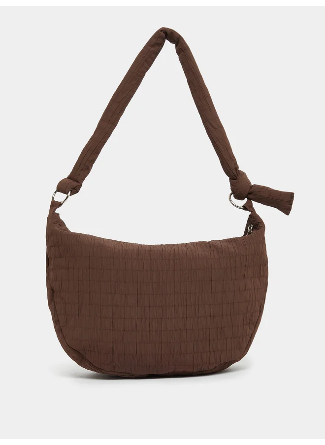Styli Styli Textured Shoulder Bag with Zip Closure