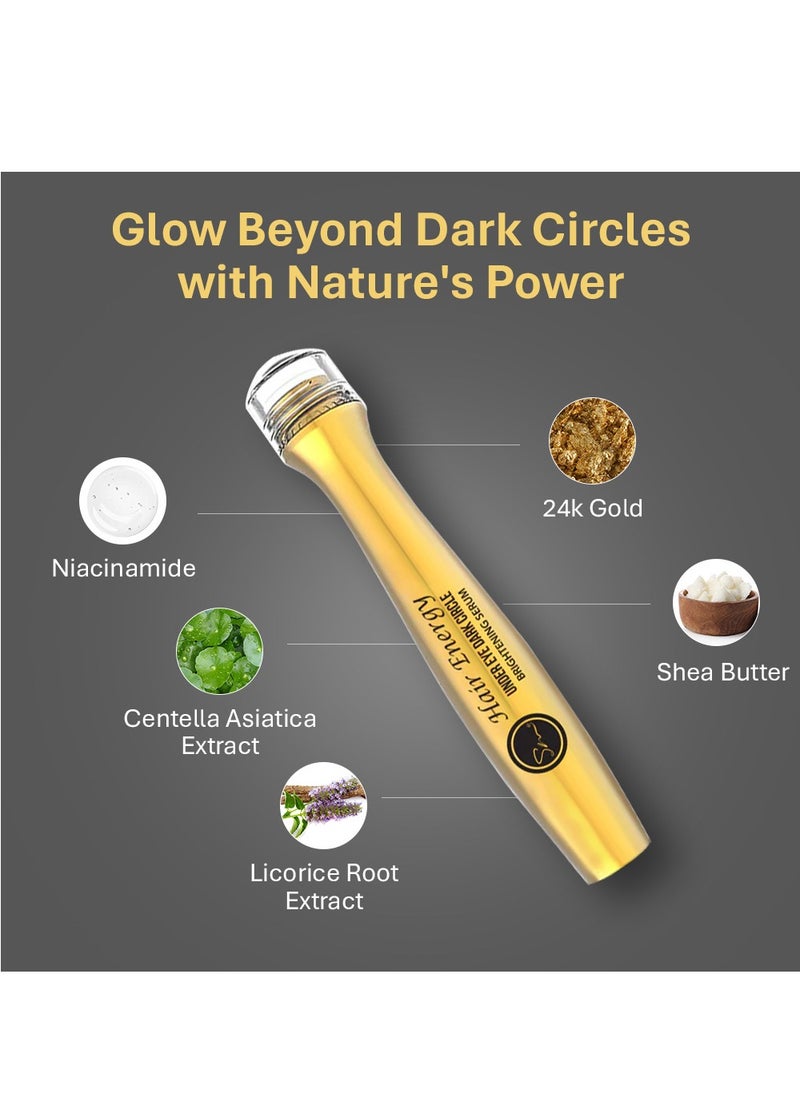 Hair Energy - Under Eye Dark Circle Brightening 24K Gold Serum | 24K Gold Infused | Reduces Dark Circles | Prevents Further Darkening | Niacinamide & Shea Butter | 15ml - Image 1