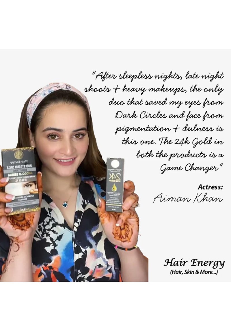 Hair Energy - Under Eye Dark Circle Brightening 24K Gold Serum | 24K Gold Infused | Reduces Dark Circles | Prevents Further Darkening | Niacinamide & Shea Butter | 15ml - Image 1