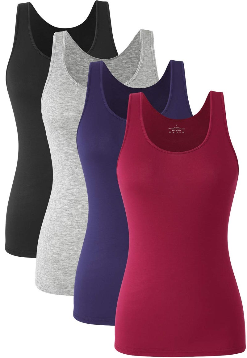 Orrpally Basic Tank Tops for Women Undershirts Tanks Top Lightweight Camis Tank Tops 4-Pack Black Gray Dark Blue Wine Red M - Image 1