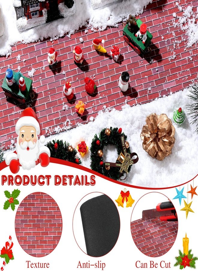 Marspark Christmas Village Accessories 5 x 50 Inch Christmas Miniature Road Village Street Mat Xmas Snow Street Decorations for Little Landscape(Red Brick Style) - Image 3