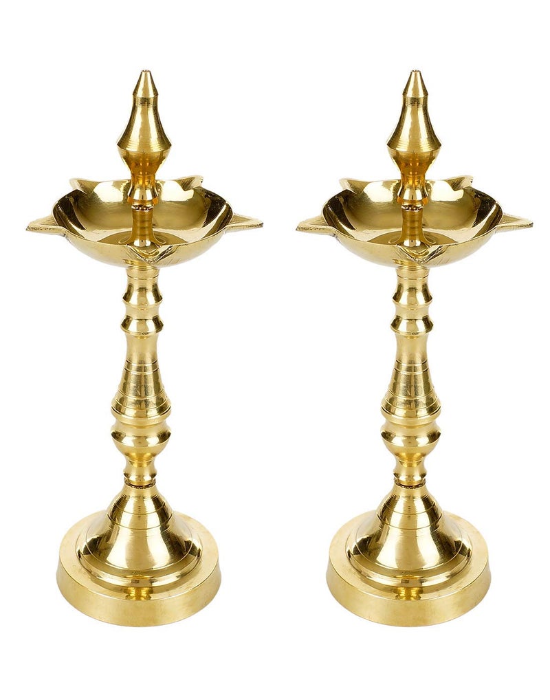 Tia Crafts Brass Fancy Kashi Samai, Five face Samayi Oil Diya, Kerala Fancy Diya Oil lamp for Gift & Pooja Home Decoration (Medium ( 10 inch), 2) - Image 1