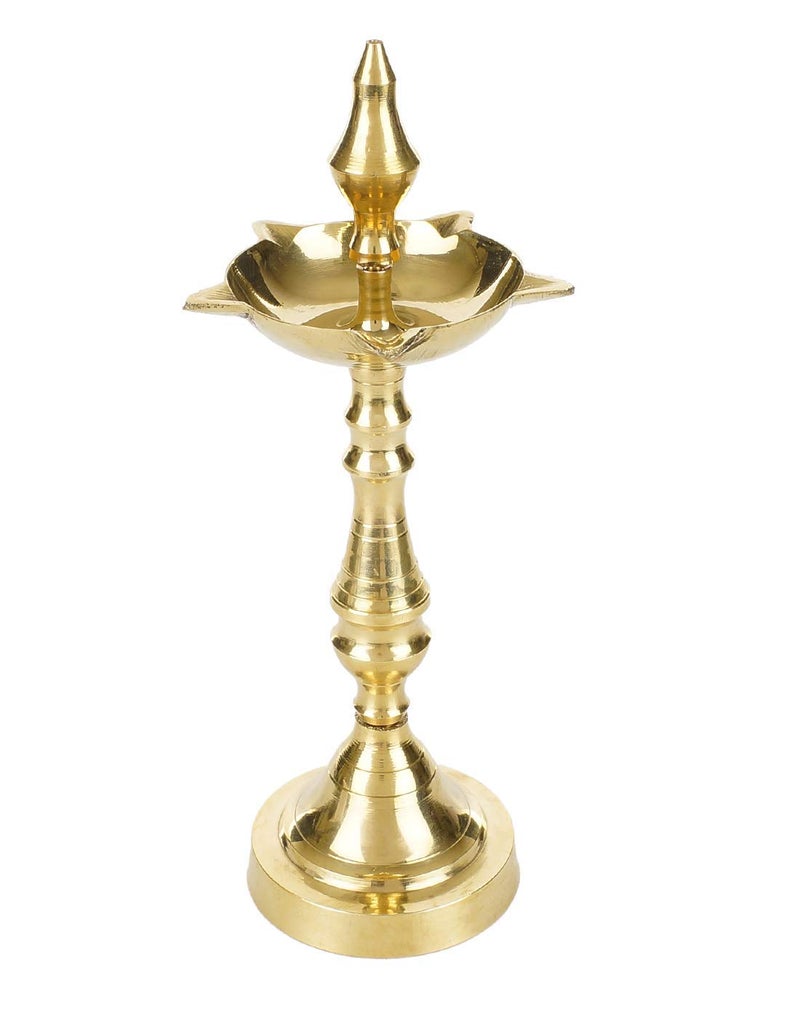 Tia Crafts Brass Fancy Kashi Samai, Five face Samayi Oil Diya, Kerala Fancy Diya Oil lamp for Gift & Pooja Home Decoration (Medium ( 10 inch), 2) - Image 2