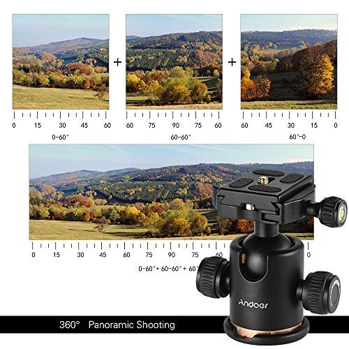 Andoer Tripod Ball Head, 360 Degree Rotating Panoramic Ball Head with Quick Release Plate 1/4 to 3/8 Screw Adapter Max 8kg/17.64lbs for Tripod Monopod Slider DSLR Camera - Image 3