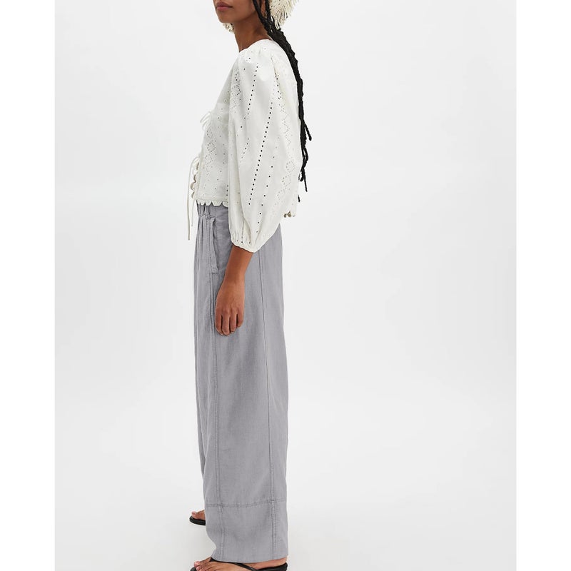 SeeLuNa Linen Pants for Women Cotton Baggy Boho Casual Palazzo Pants Wide Leg Long Lounge Trousers with Pockets(Gray,M) - Image 5